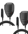 Two black rugged Ham Radio Speaker Microphones for UV 9G UV 9R Pro Walkie Talkies with 360° rotating clip and stretchy cable.