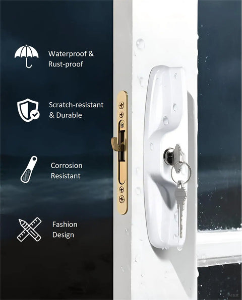 Level Up Your Home Security With This Heavy Duty Aluminum Sliding Glass Patio Door Handle Set Featuring Rock Solid Mortise Lock And Spare Keys For Dead Simple Diy Fixes, showing waterproof handle with keyhole.