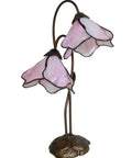Poelking 2-Light Pink Lily Table Lamp With Bronze Finish, 12 Inch Square Base, 21 Inch Tall Glass Lily Panels, Bronze Stem, Without Bulbs