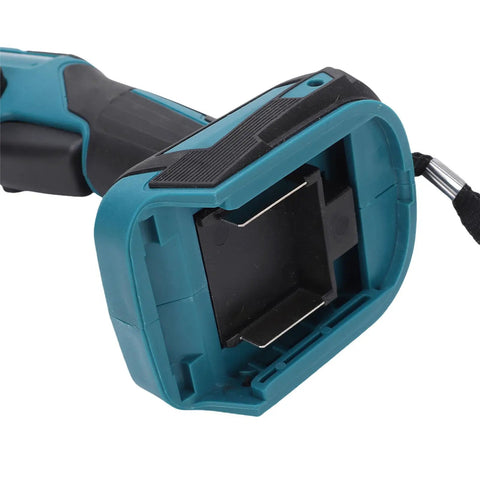 Close-up of Leftwei 4V Cordless Electric Scissors Rechargeable Power Shears safety cover and ergonomic grip detail.