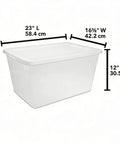 Kick Closet Clutter To The Curb With This Dang Sturdy 58 Quart Medium Clear Plastic Storage Bin dimensions 23" L x 16.5" W x 12" H.