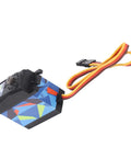 Heavy Duty 35 Kilogram Digital Servo Motor With Legit Steel Gears And An Aluminum Housing For One Ten Scale RC Builds, side angle view with wires.