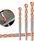 Triangular Tungsten Steel Drill Bit Featuring A Threaded Shank To Knock Out Clean Holes Through Concrete Marble Hardwood And Drywall in a workshop setting.