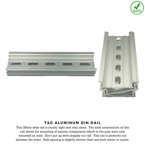 Three Piece DIN Rail Slotted Aluminum RoHS Compliant Rail Set, Five Inch Long, 35mm Wide, 7.5mm High, Silver Finish