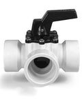 Front view of 3 Way Pool Diverter Valve Replacement Slip Valve 1-1/2 Inch For Pools And Spas White With Self Locking Handle.