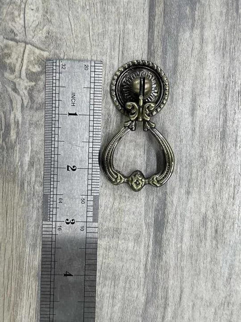 Set Of 4 Tear Drop Knob Pull Handles In Antique Bronze Finish, Zinc Alloy Cabinet Drawer Hardware, 1.3 X 2.4 Inches shown with ruler
