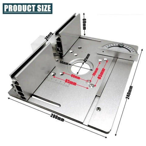 Heavy Duty Router Table Insert Plate For Active Workshop Builds Rock Solid With Dependable Miter Gauge Guide And Corrosion Resistant Aluminum Profile Fence Locking Down Slick Brackets with measurements shown.