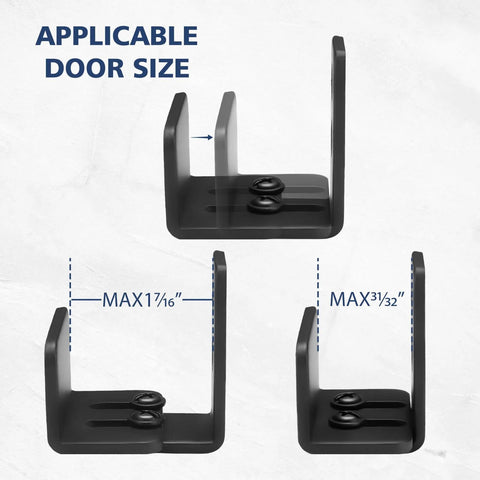 Bottom Floor Guide For Sliding Barn Doors U Shape Adjustable Stay Roller Flexible Fit Distance Flush Flat Bottom Design Wall Mount System For Doors And Cabinets shown in three size options with measurements.