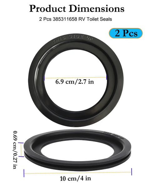 RV Toilet Seal Replacement Kit For Campers And Travel Trailers Flush Ball Gasket Seal For 300 310 320 Toilets Part 385311658 Durable Rubber Easy Install Fix Leaks And Odors 2 Pack, 4 in OD 2.7 in ID
