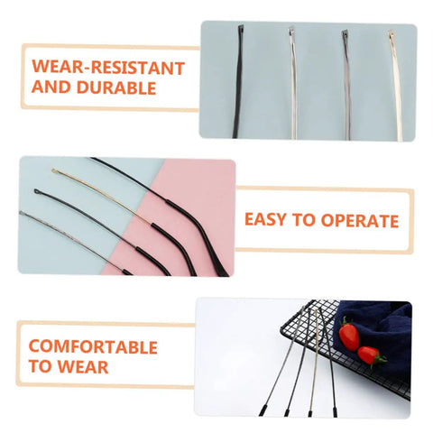 Replacement Metal Eyeglass Frame Temples and Sunglasses Arms Kit for Quick Repair and Enhanced Durability 5 Pairs, DIY Eyewear Frame Leg Replacements for Glasses showing multiple metal temples on a grid.