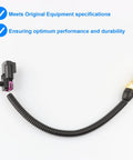 Coolant temperature sensor with wiring harness; brass probe, black corrugated sleeve, two-pin plastic connector