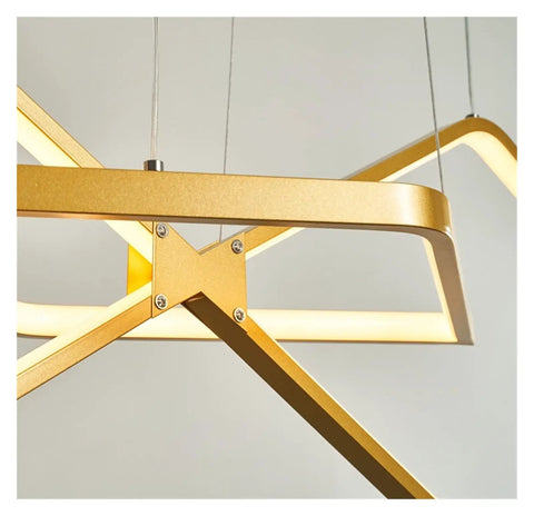 Minimalist Modern LED Pendant Lights for Living Room Dining Table LED Pendant Lamp for Home Shops Office Use (Colour: BlackColdWhite Size: L100CM) (Blackdimmingwithremote L100CM) close-up of gold frame and light strip.