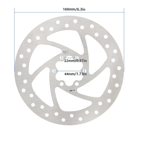 160mm Stainless Steel Disc Brake Rotor For Mountain Bikes And Electric Scooters, durable steel construction with dimensions.