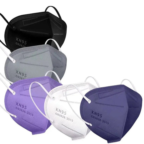 Premium KN95 Face Masks 50 Pack for Adults Five Ply Disposable Breathable Filtration multicolor set, GB2626 2019 certified