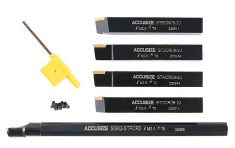 Half Inch Mini Indexable Turning Tool And Boring Bar Set For Metalworking, Pro Grade Includes Four Turning Tools And One Boring Bar