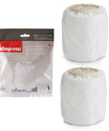 2 Pack Dacron Cloth Filter Replacements For Most Wet Dry Vacuums 5 Gallon And Up, shown in packaging and without packaging