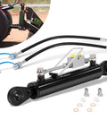 Heavy Duty Hydraulic Top Link Kit for Category One Tractors and Implements with Locking Block, Two Hoses, Valve Cylinder, Black, Side View
