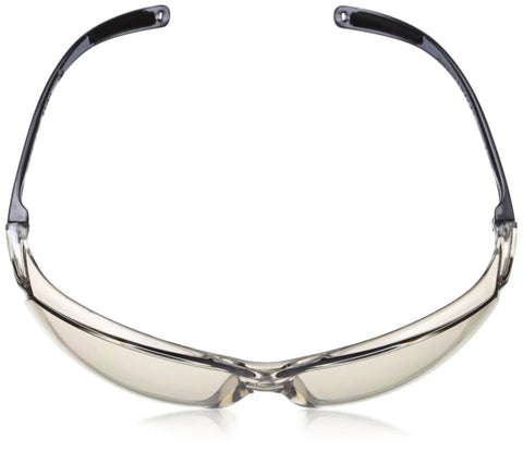 Straight Up Tough Wrap Around Safety Glasses Featuring Unbeatable Impact Resistant Polycarbonate Lenses comfortable close-up view gray frame silver lens