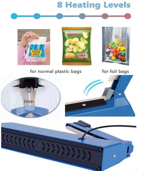 Poly Bag Heat Sealer Machine For Plastic Bags PE PP 8 Inch Sealer With Adjustable Time Auto Heat Control Compact And Durable