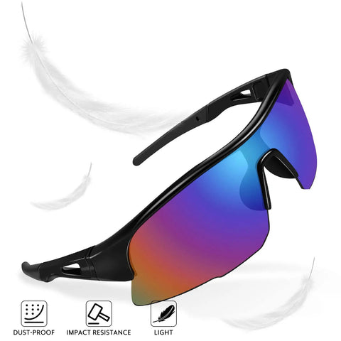 8 Pack Men Safety Glasses With ANSI Z87.1 UV Protection, impact resistant wraparound blue mirror lenses with black frames