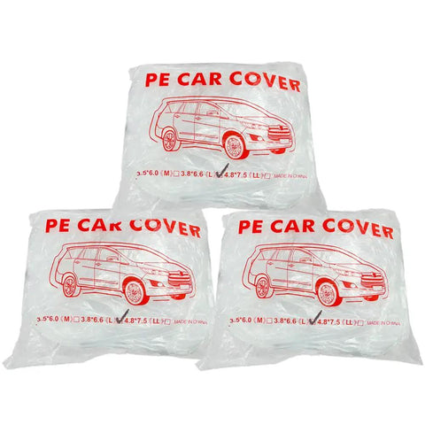 Clear Disposable Car Cover Keepin It Dry Fits Any Car Up To 12.4 Ft By 21.6 Ft With Elastic Hems 3 Pack packaging image
