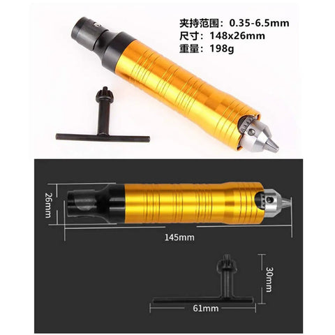 No Sweat One Eighth Inch Flexible Shaft Adapter Chuck With Secure Wrench For Rotary Tools And Power Drills Hella Compatible Design offers detailed view of the gold chuck.