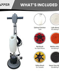 Commercial Grade 13 Inch Floor Buffer And Polisher Machine With Random Orbit Design includes optional solution tank, brushes and pads.