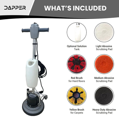 Commercial Grade 13 Inch Floor Buffer And Polisher Machine With Random Orbit Design includes optional solution tank, brushes and pads.