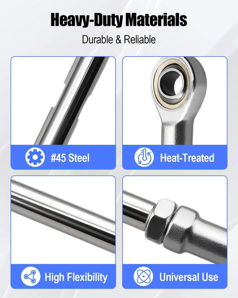 Beefy Adjustable Steering Shaft Tie Rod Ball Joint Set 310mm To 340mm Length 10mm Hole Heavy Duty Heim Joint Rod Ends 45 Steel Heat Treated For Maximum Strength And Long Lasting Performance, #45 steel and heat-treated ends