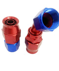 Snag These Premium AN4 Aluminum Hose End Fitting Kits For Your Rig Featuring Zero Four Five Ninety Degree Swivels And Precision Machined Tolerance Fittings Perfect For Brake Air Fuel Or Engine Pipelines With Color Coded Red Blue Options And Universal, red blue AN4 aluminum swivel hose fittings