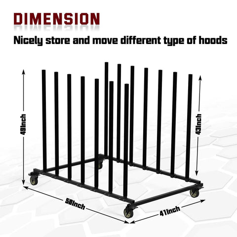 Heavy Duty Vehicle Hood Storage Cart With Six Hood Slots That Maximizes Space For Auto Shops, Space Saving Hood Rack On Wheels