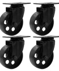 FactorDuty 4 all-black metal swivel plate caster wheels, 3-inch, heavy-duty, no brake