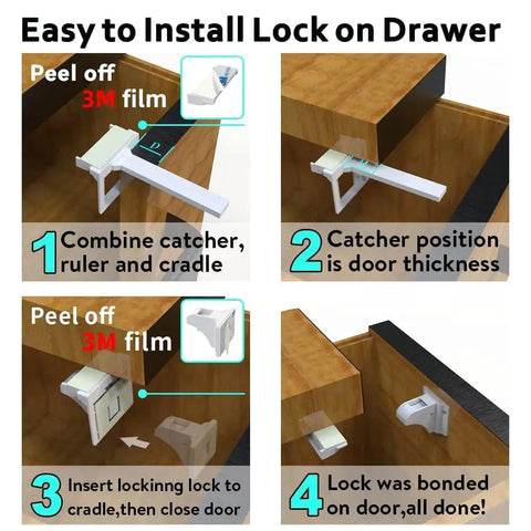 One Minute Magnetic Child Safety Locks For Cabinets And Drawers 20 Locks Plus 4 Keys No Drill Adhesive Peel And Stick Easy Peasy Install