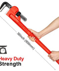 36 Inch Heavy Duty Pipe Wrench With Adjustable Aluminum Body And Floating Hook Jaw Rust Resistant Red I Beam Handle Rugged Grip