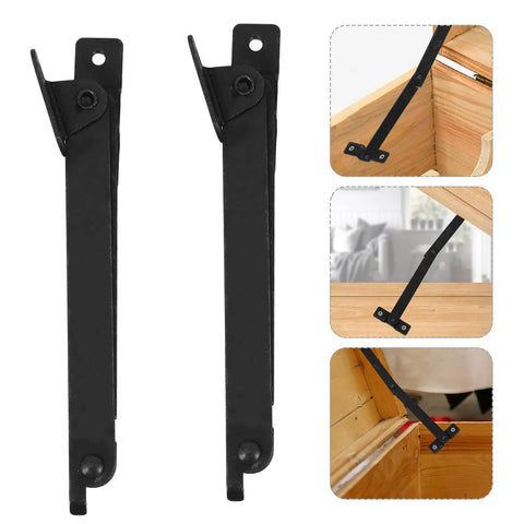 Set Of 2 Heavy Duty Iron Folding Hinge For Furniture And Cabinets Antique Black Lid Supports with installation examples.