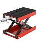 Motorcycle Lift 1100 Lb Capacity Wide Deck Center Scissor Lift Jack Hoist Stand with Heavy Duty Rubber Mat, side view