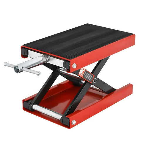 Motorcycle Lift 1100 Lb Capacity Wide Deck Center Scissor Lift Jack Hoist Stand with Heavy Duty Rubber Mat, side view