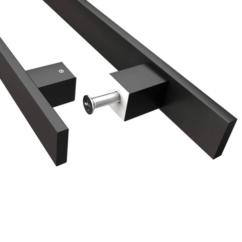 Heavy Duty 36 Inch Barn Door Push Pull Handle Made From Grade 304 Stainless Steel With Matte Black Finish Square Commercial Door Pull For Wood Or Glass Panels Tough As Nails For Entryways Front Offices And Home Use Anti Rust Durable close-up of connector