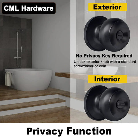 Privacy Door Knob Set Keyless Lock All Metal Solid Stainless Steel Ball Handle Exterior Privacy Release Easy Install Adjustable Latch Fits Doors With Backset Two And Three Eighths Inches To Two And Three Quarters Inches Ideal For Bedroom And Bathroom