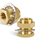2 Pack Solid Brass Bulkhead Fittings 3/8 NPT Taper Female To 1 Inch Straight Male Connector With Metal Wave Ring