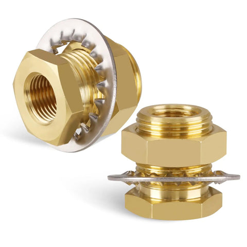 2 Pack Solid Brass Bulkhead Fittings 3/8 NPT Taper Female To 1 Inch Straight Male Connector With Metal Wave Ring