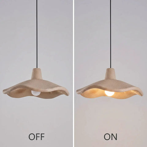 Textured Pendant Light, Cream Aesthetic Hanging Lamp for Kitchen Island, off and on view with soft light and textured design.