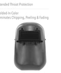 Front view of Tigerhood Classic Thermoplastic Welding Helmet With Speedy Loop Hard Hat Mount Gray Medium featuring extended throat protection.
