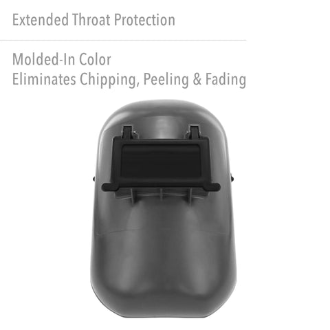 Front view of Tigerhood Classic Thermoplastic Welding Helmet With Speedy Loop Hard Hat Mount Gray Medium featuring extended throat protection.