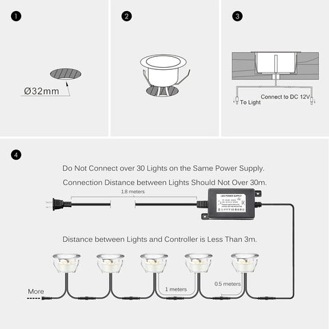 Diagram of Low Voltage Outdoor Deck Lights Kit In Stainless Steel 1W Pathway And Landscape Lamps waterproof setup instructions