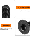 Tough As Nails M4 T20 Torx Screws Flat Head Machine Fasteners 10.9 Grade Alloy Steel Black Oxide Finish close-up image showing head and threads.