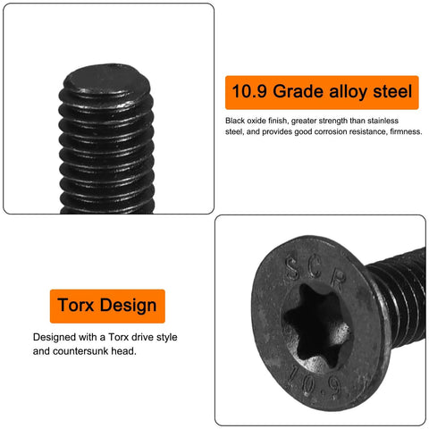M4 X 8Mm Flat Head Torx Machine Screws With T20 Star Drive And Full Threads. Close-up of 10.9 grade alloy steel screw.