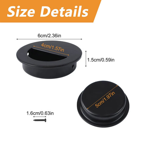 Size details of Hidden Concealed Recessed Sliding Door Pull Handles Set In Black Stainless Steel, 2.36-inch diameter.