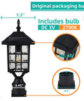 Solar Lamp Post Light Outdoor Matte Black Waterproof With 3.5 Inch Pier Mount Base with dimensions and bulb details
