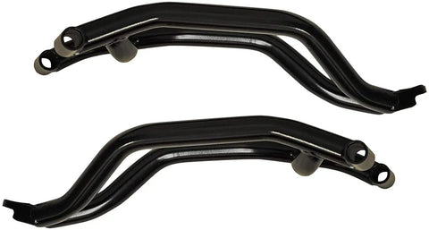 One Point Five Inch Forward Offset A Arms For Polaris Ranger 2010 2016 XP 800 XP 800 Crew 800 6x6 Fits Up To 28 Inch Tires With Standard Duty Preinstalled Ball Joints No Lift Required And One Point Twenty Five Inch Tubing Larger Than Stock UV Finish. black steel front A-arms with preinstalled ball joints